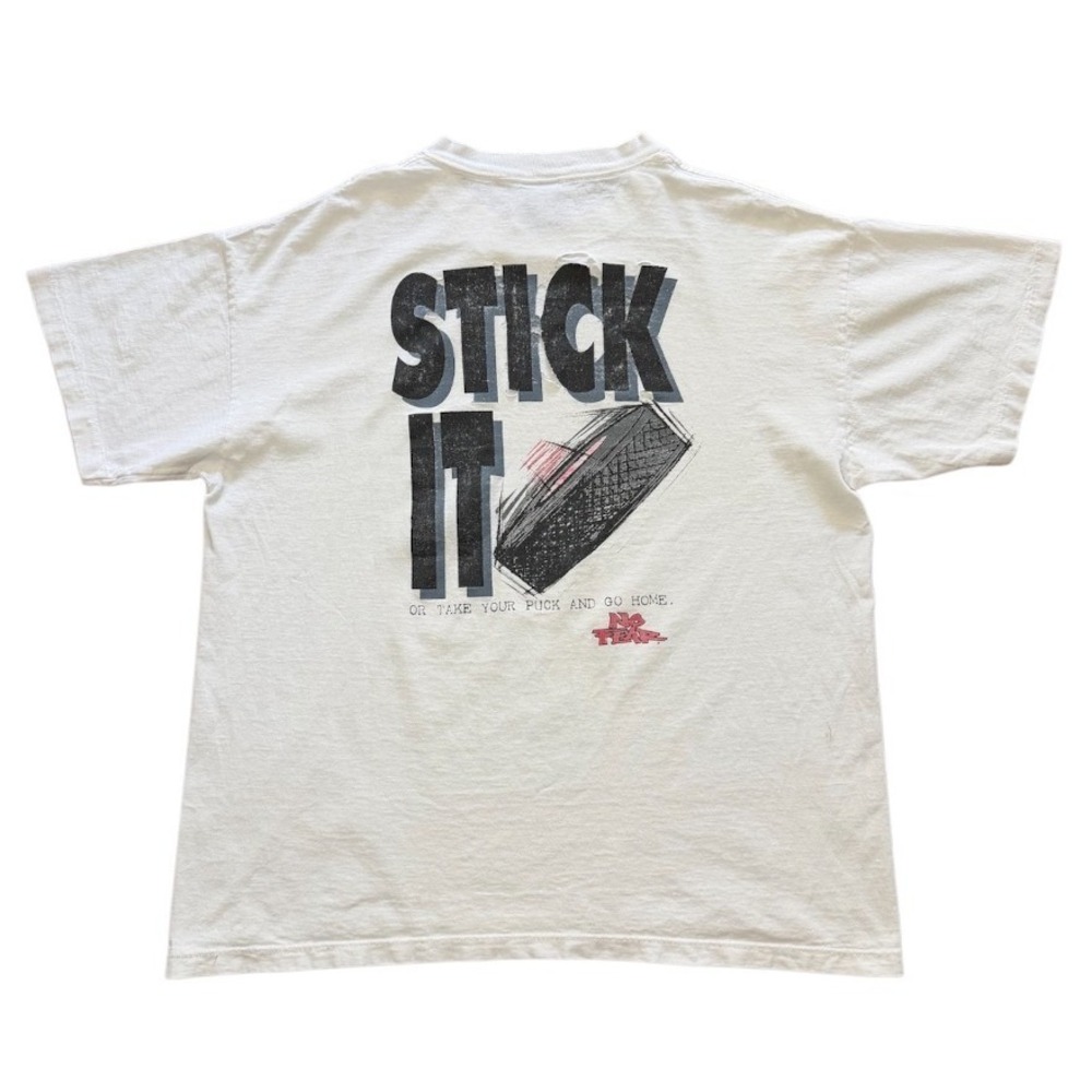 Vintage 90s No Fear Stick It Hockey Puck Art Distressed Sports Graphic T-shirt